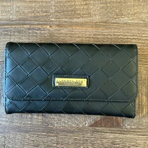 London Fog Lara Woven Black Flap Wallet.
